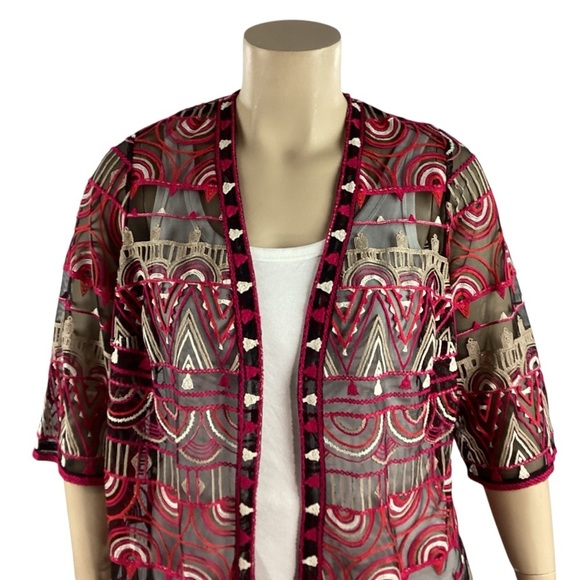 Catherines Multicolor Embroidered Mesh Topper Kimono Cardigan 0XWP - Picture 2 of 6